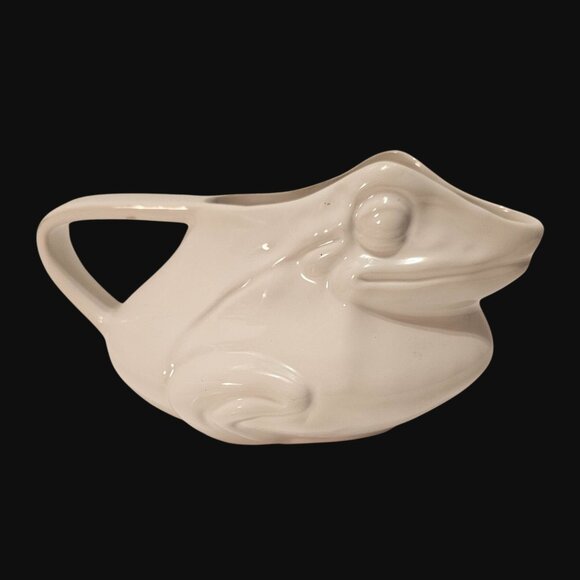 Vtg White Ceramic Frog Vase Pitcher Creamer Made in Italy Signed by Artist Rare - Picture 4 of 9